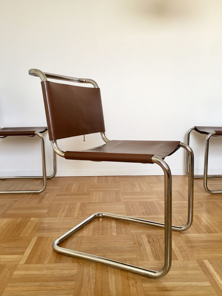 chaises-vintage-spoleto-knoll-marcel-breuer-bahaus-cuir-chrome-cognac-mart-stam-cesca-chair