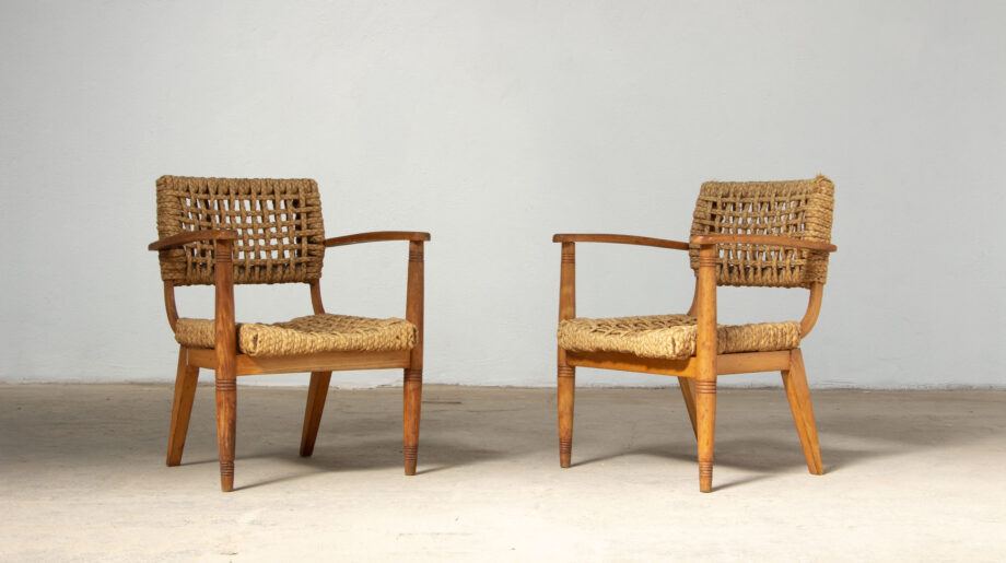 Fauteuils vintage en corde et hêtre d'Adrien Audoux et de Frida Minet