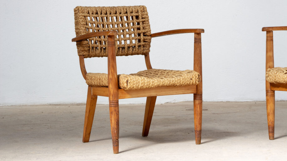 Fauteuils vintage en corde et hêtre d'Adrien Audoux et de Frida Minet