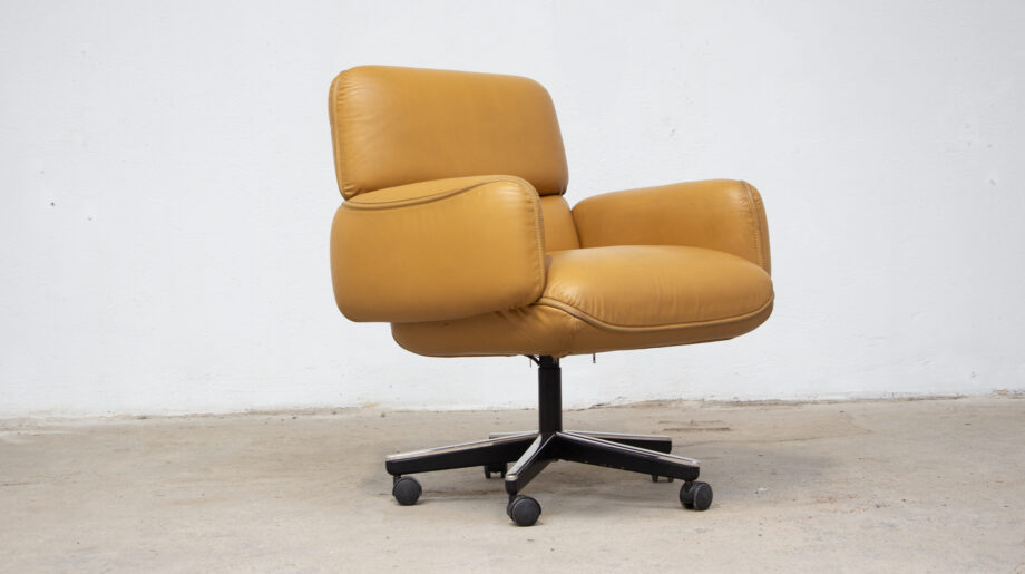 fauteuil-siège-chair-vintage-bureau-office-executive-otto-zapf-knoll-international-cuir-cognac