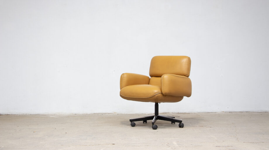 fauteuil-siège-chair-vintage-bureau-office-executive-otto-zapf-knoll-international-cuir-cognac