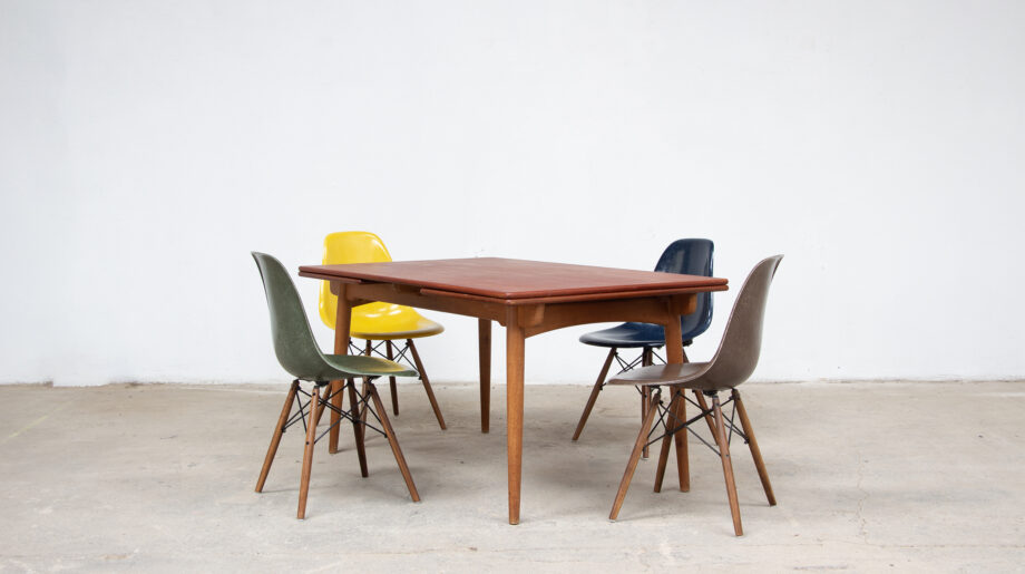 Table-vintage-danoise-scandinave-teck-hans-wegner-at-312-andreas-tuck-chêne-midcentury-dining-eames-dsw-herman-miller-fibre-verre-fiberglass-old-design