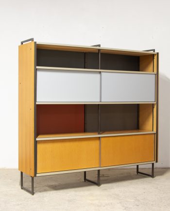 bibliothèque-vintage-bookcase-midcentury-georges-frydman-efa-teck-ölddesign-lyon-wall-unit-shelving-oak-chêne