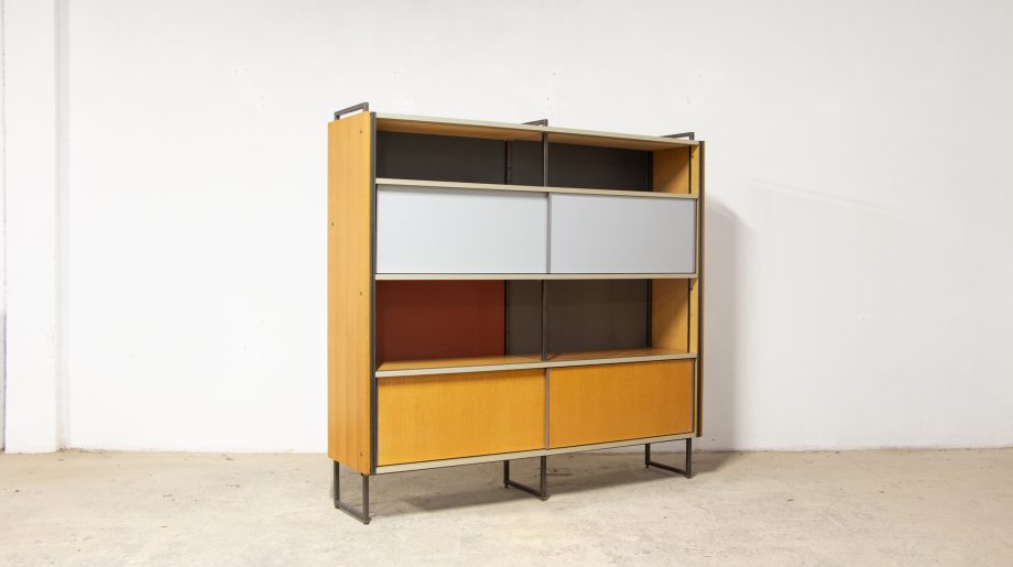 bibliothèque-vintage-bookcase-midcentury-georges-frydman-efa-teck-ölddesign-lyon-wall-unit-shelving-oak-chêne