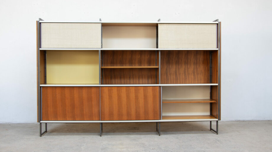 bibliothèque-vintage-bookcase-midcentury-georges-frydman-efa-teck-ölddesign-lyon-wall-unit-shelving-walnut-noyer-french-design