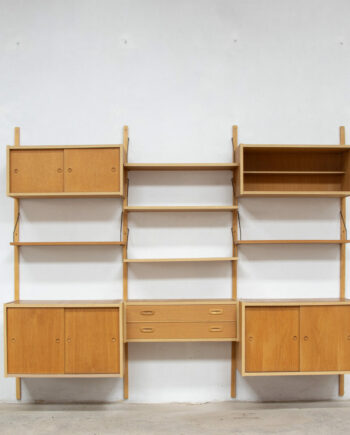 Bibliothèque-vintage-modulable-suspendue-danoise-scandinave-wall-unit-bookcase-PS-system-Preben-Sørensen-danish-modern-scandinavian-cadovius-poul-midcentury-oak-chêne-ölddesign-lyon-paris