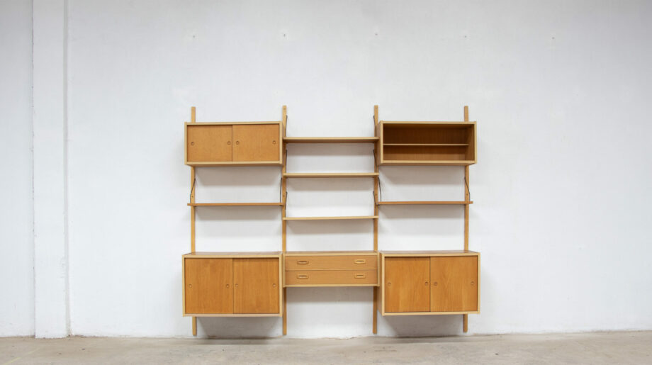 Bibliothèque-vintage-modulable-suspendue-danoise-scandinave-wall-unit-bookcase-PS-system-Preben-Sørensen-danish-modern-scandinavian-cadovius-poul-midcentury-oak-chêne-ölddesign-lyon-paris