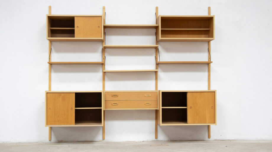 Bibliothèque-vintage-modulable-suspendue-danoise-scandinave-wall-unit-bookcase-PS-system-Preben-Sørensen-danish-modern-scandinavian-cadovius-poul-midcentury-oak-chêne-ölddesign-lyon-paris