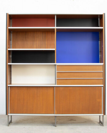 bibliothèque-vintage-bookcase-midcentury-georges-frydman-efa-teck-ölddesign-lyon-wall-unit-shelving-walnut-noyer-french-design