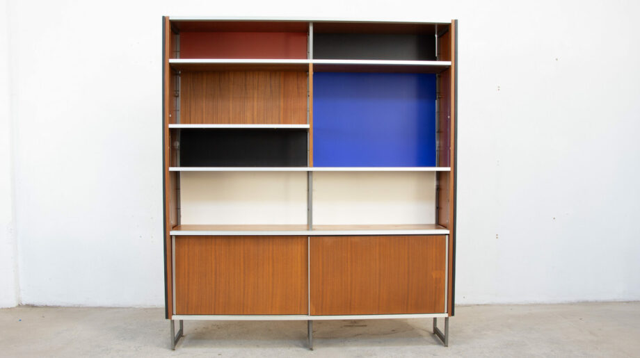 bibliothèque-vintage-bookcase-midcentury-georges-frydman-efa-teck-ölddesign-lyon-wall-unit-shelving-walnut-noyer-french-design